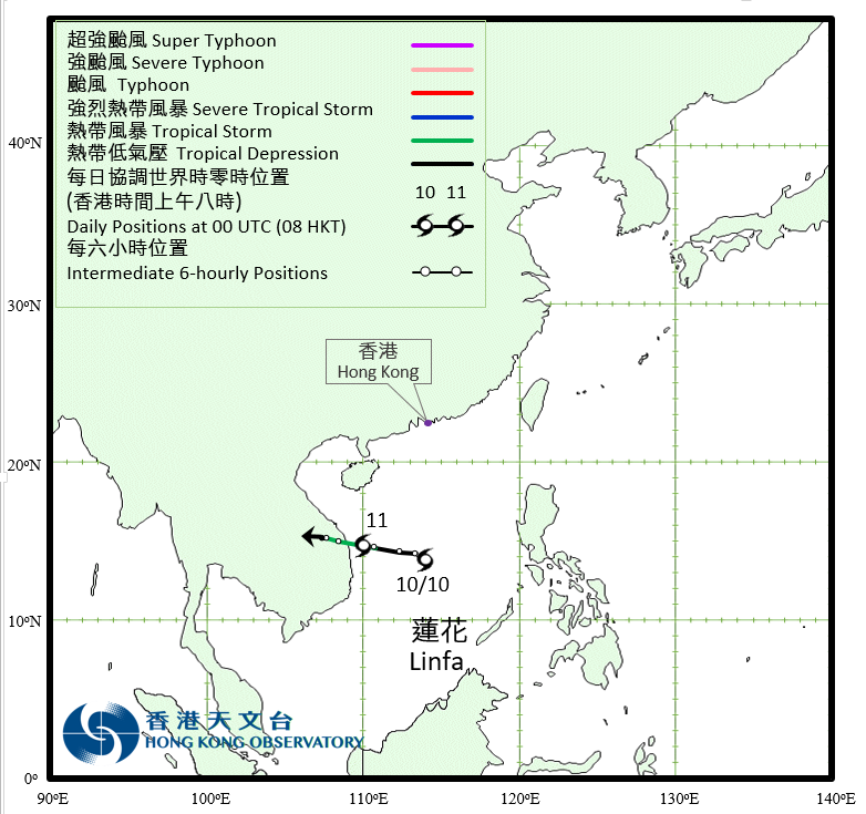Track of Tropical Storm Linfa (2015)
