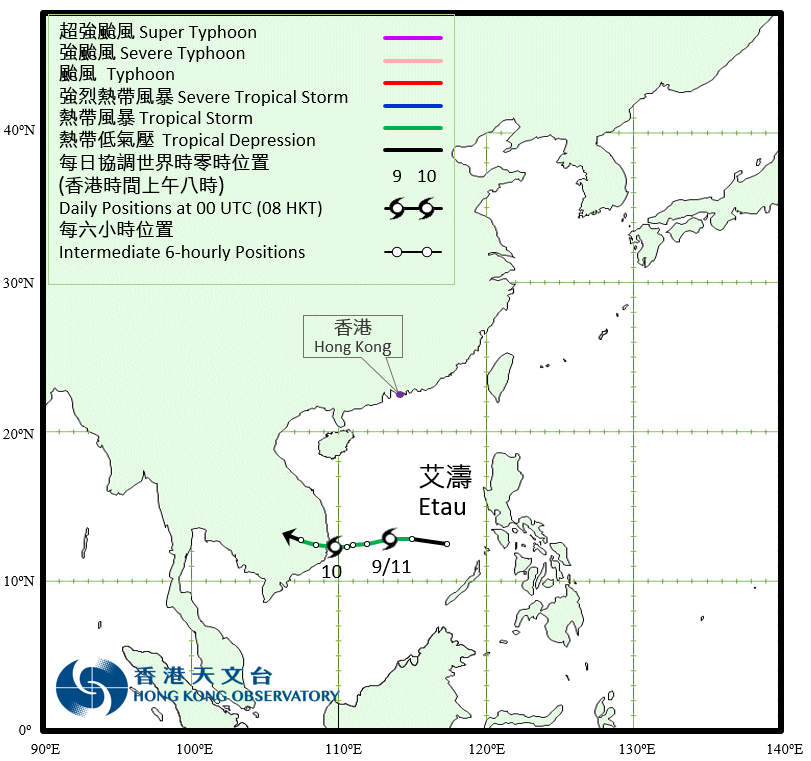 熱帶風暴艾濤 (2021)的路徑圖