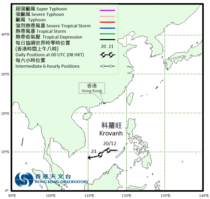 熱帶低氣壓科羅旺 (2023)的路徑圖