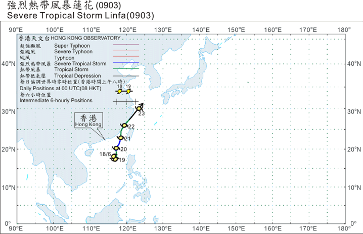 Track of Severe Tropical Storm Linfa