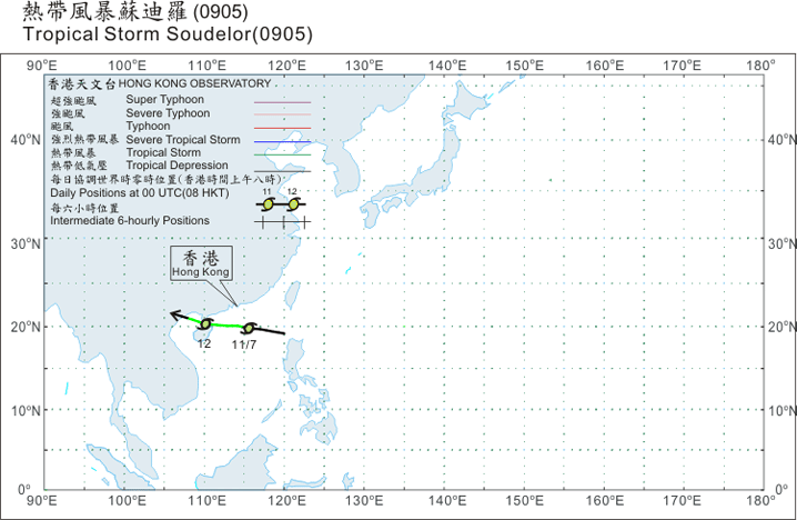 Track of Tropical Storm Soudelor