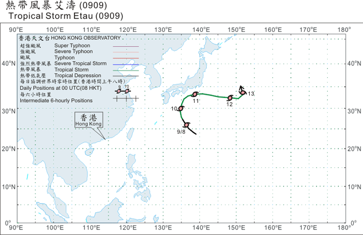 Track of Tropical Storm Etau