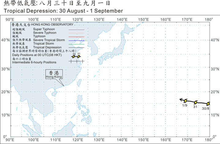 Track of Tropical Depression: 30 August - 1 September