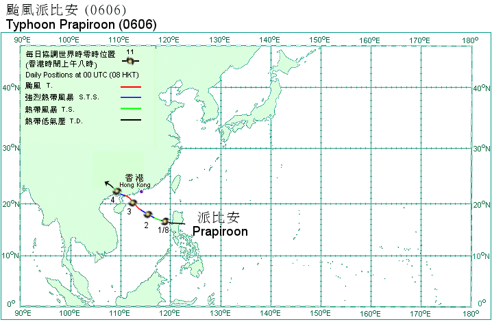 颱風派比安的路徑圖
            <p align=