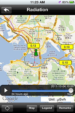 Sample screen of Radiation Information