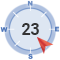 Number for wind speed in kilometres per hour; arrow for wind direction