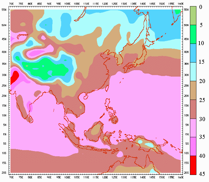 Climatological Mean Surface Temperatures over the Asian Region (Jul - Sep)