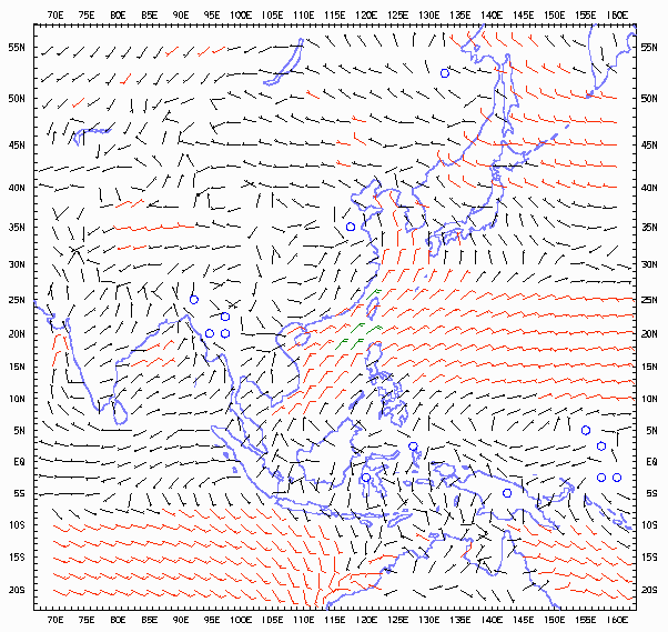 Climatological Mean Surface Winds over the Asian Region (Oct - Dec)