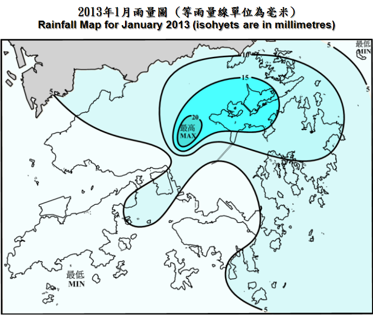 Rainfall Map For January 2013 (isohyets are in millimetres)