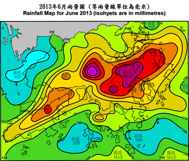 Rainfall Map For June 2013 (isohyets are in millimetres)