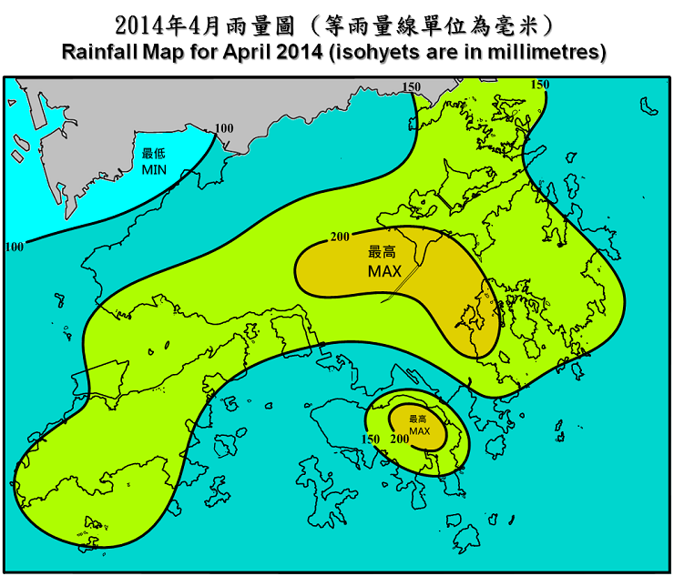 Rainfall Map For April 2014 (isohyets are in millimetres)