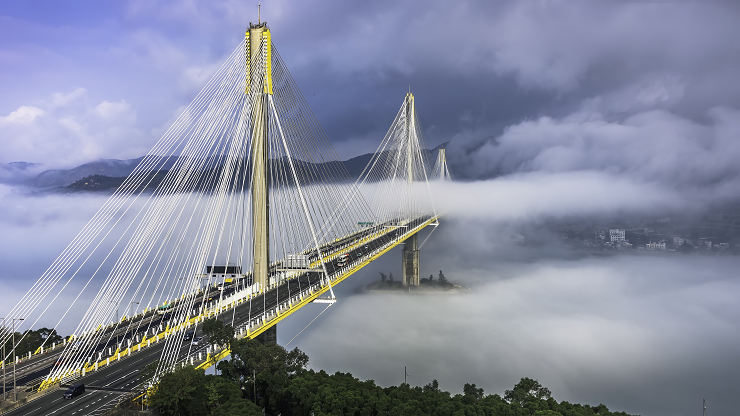 Sea fog occurred near Ting Kau Bridge on the morning of 14 February 2016