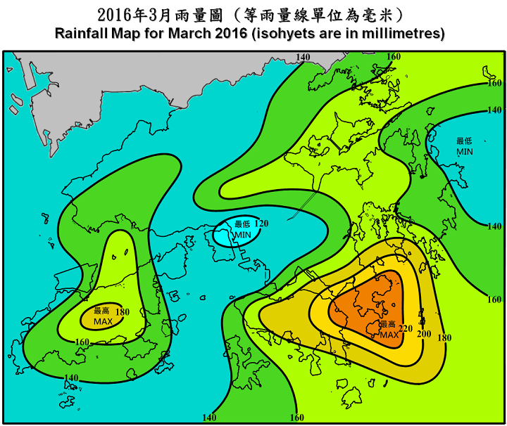 Rainfall Map For March 2016 (isohyets are in millimetres)