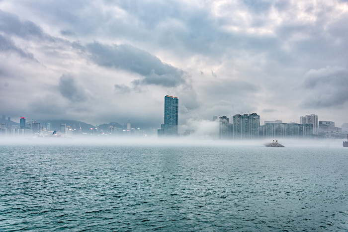 Sea fog over Victoria Harbour on the morning of 13 March 2017