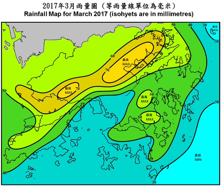 Rainfall Map For March 2017 (isohyets are in millimetres)