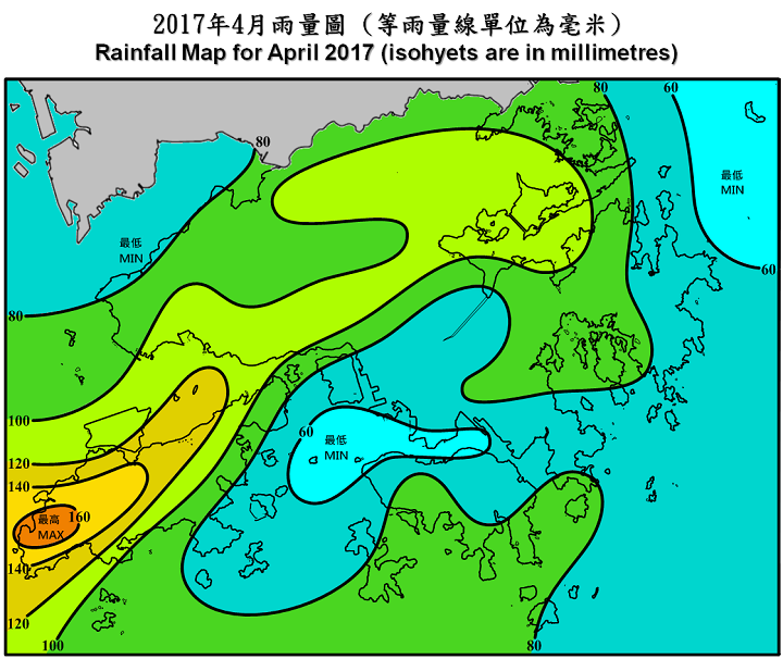 Rainfall Map For April 2017 (isohyets are in millimetres)