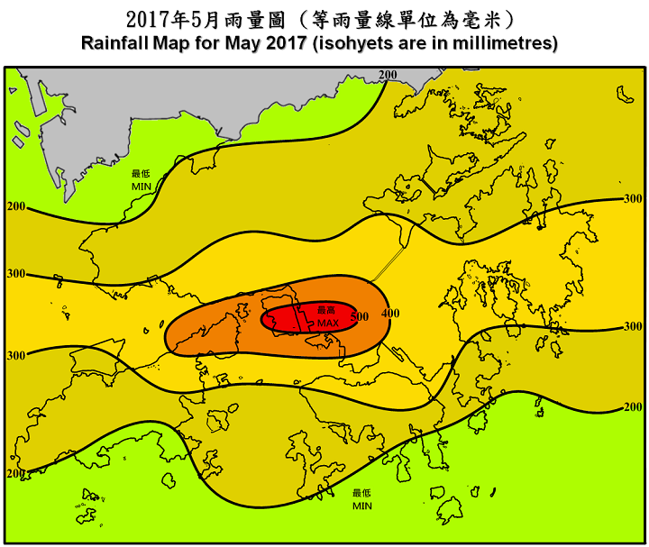 Rainfall distribution map For May 2017 (isohyets are in millimetres)