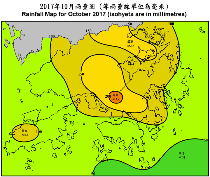 Rainfall Map For October 2017 (isohyets are in millimetres)