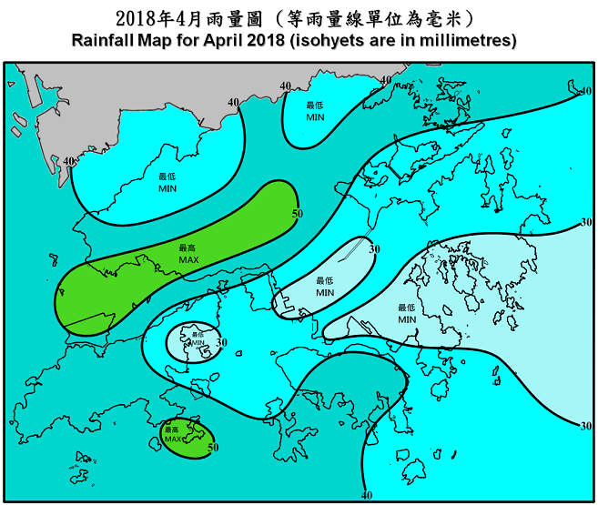 Rainfall Map For April 2018 (isohyets are in millimetres)
