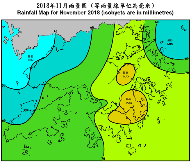 Rainfall Map For November 2018 (isohyets are in millimetres)