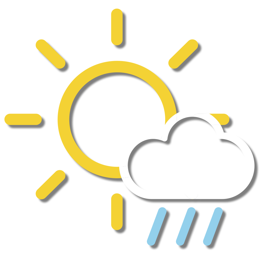 天氣圖示:部分時間有陽光。日間炎熱。稍後有幾陣驟雨。