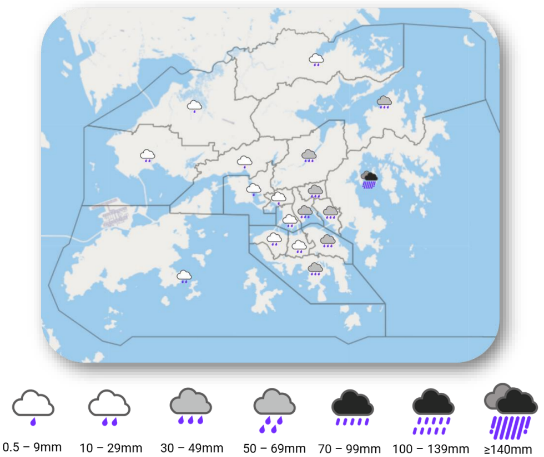 以圖像形式顯示本港各區雨量資訊