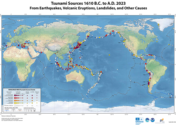 Tsunami sources (1610 B.C. to A.D. 2023, including earthquakes, volcanic eruptions, landslides, and other causes)