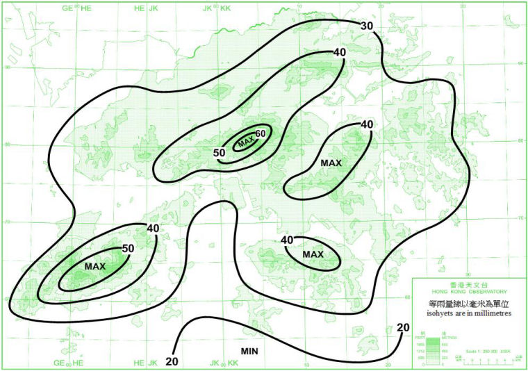 香港平均十一月雨量分佈圖 (1981-2010年)