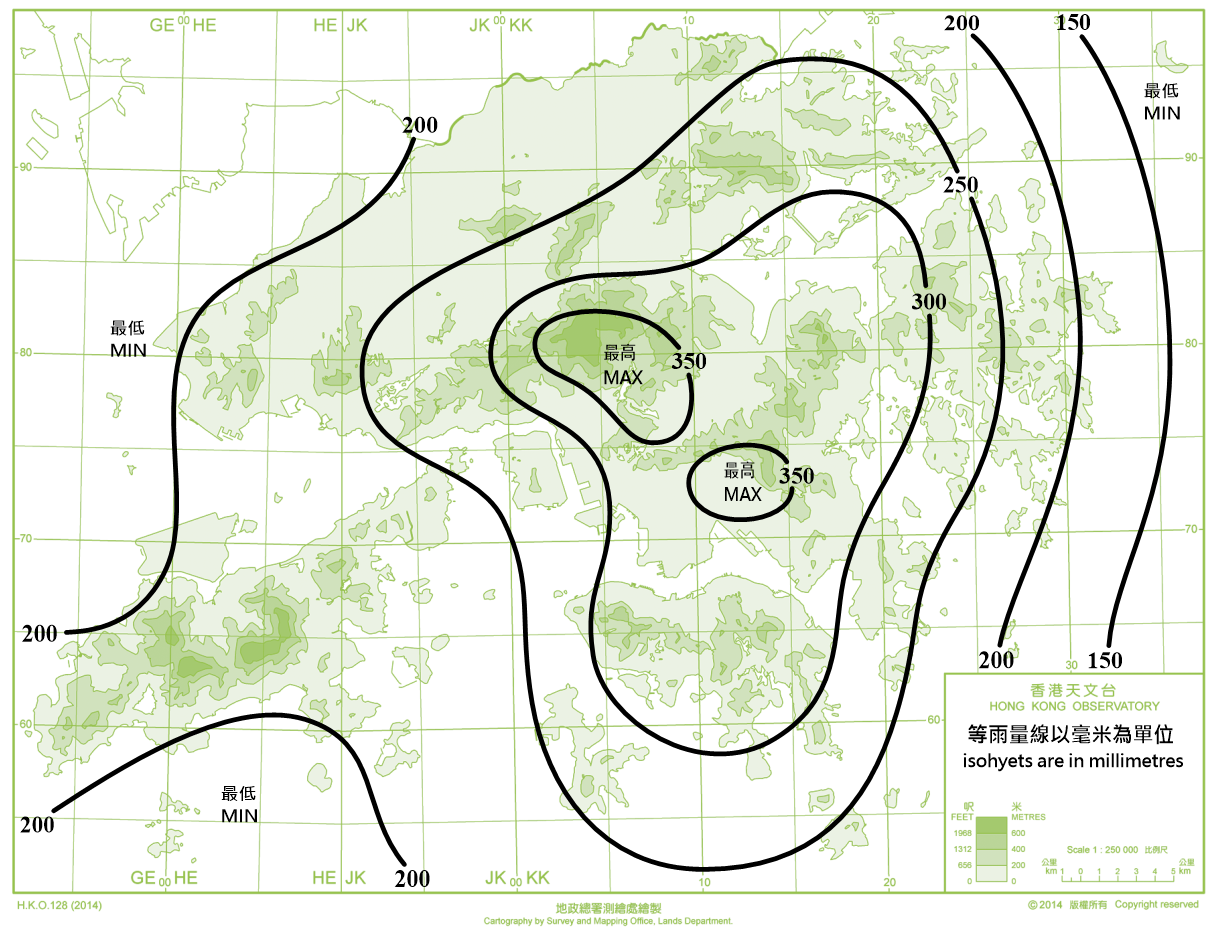 香港平均九月雨量分佈圖 (1991-2020年)