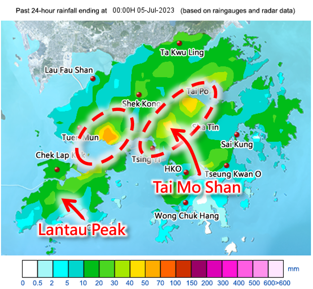 Figure 2 Rainfall distribution map and radar animation on July 4, 2023.