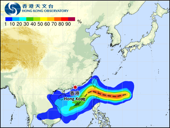 潛在熱帶氣旋在下週的路徑概率預報