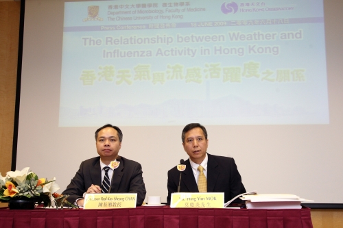 香港中文大學醫學院微生物學系教授陳基湘教授(左) 及香港天文台高級科學主任(氣候資料服務)莫慶炎先生