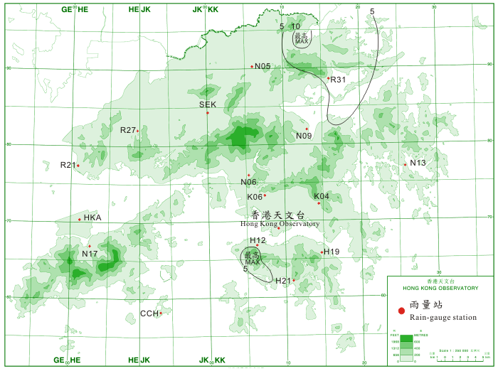 二零一零年十月二十日至二十二日的雨量分布