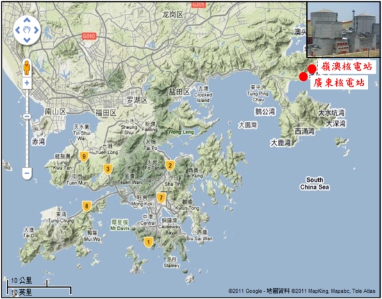 广东核电站及岭澳核电站位置图