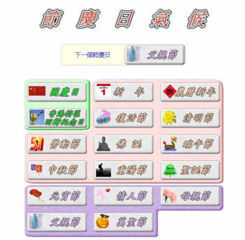 「節慶日氣候」網頁