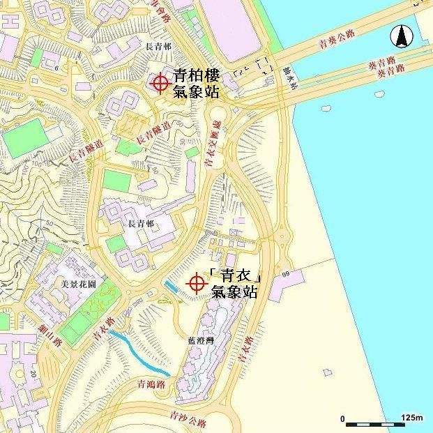 「青衣」及青柏樓氣象站之位置圖