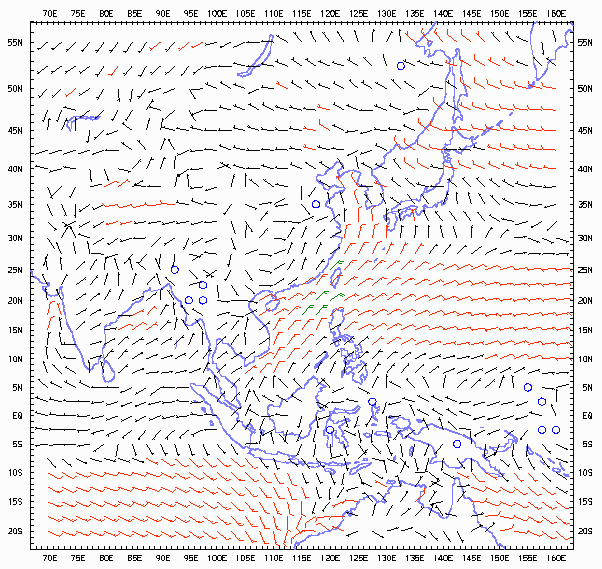 亞洲地區地面氣候平均風速 (十月至十二月)