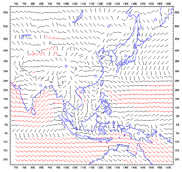 亚洲地区地面气候平均风速 (四月至六月)