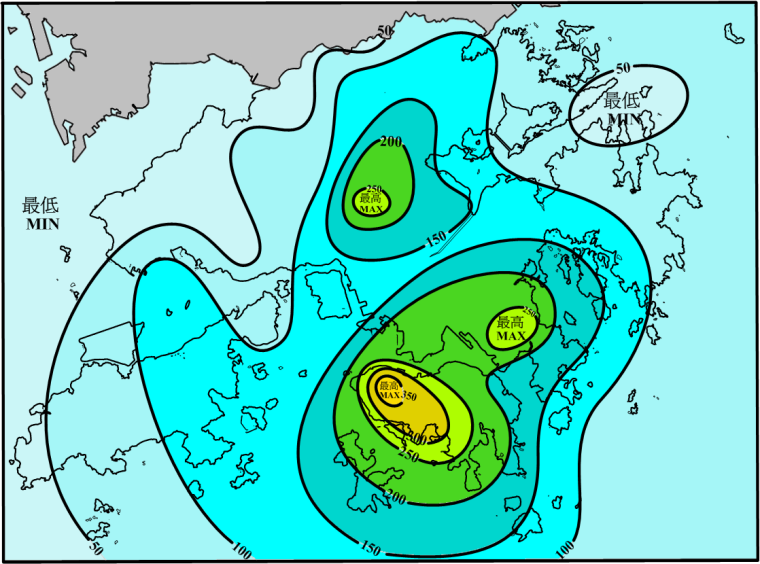 二零一二年九月雨量圖 (等雨量線單位為毫米)