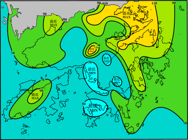 二零一二年十一月雨量圖 (等雨量線單位為毫米)
