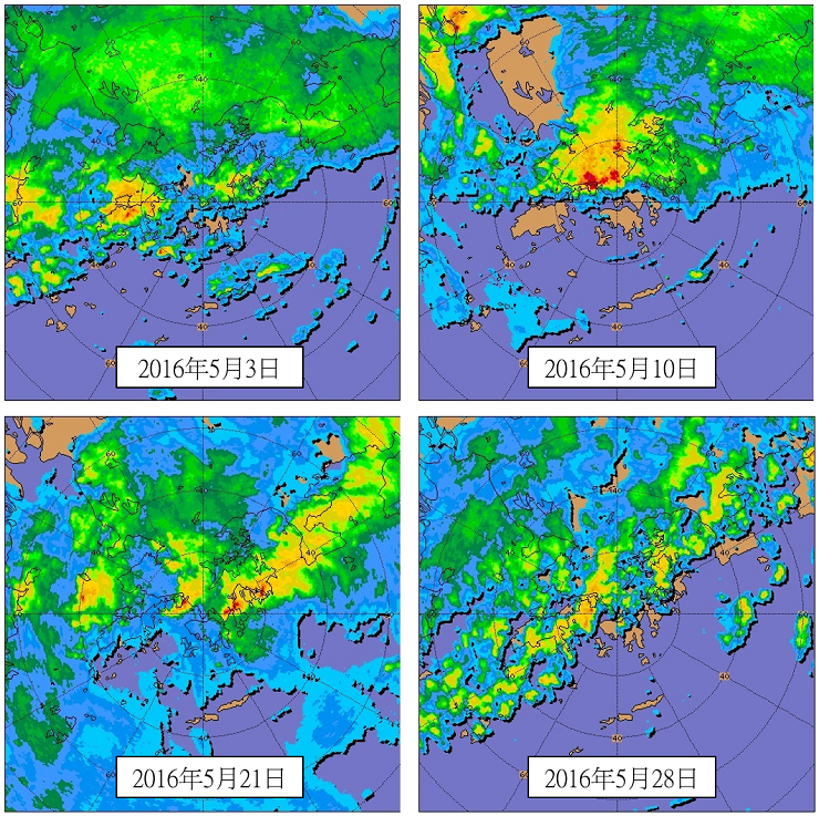 二零一六年五月期間影響香港的幾場暴雨雷達回波圖像